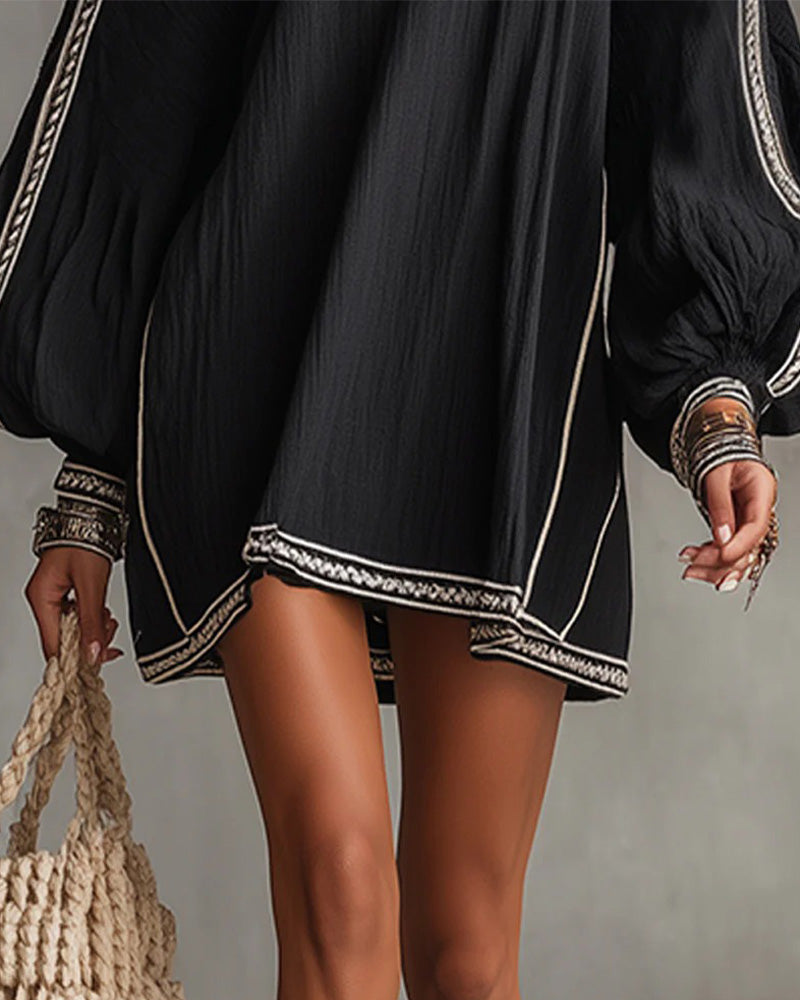 Lantern Sleeve Casual Short Dress