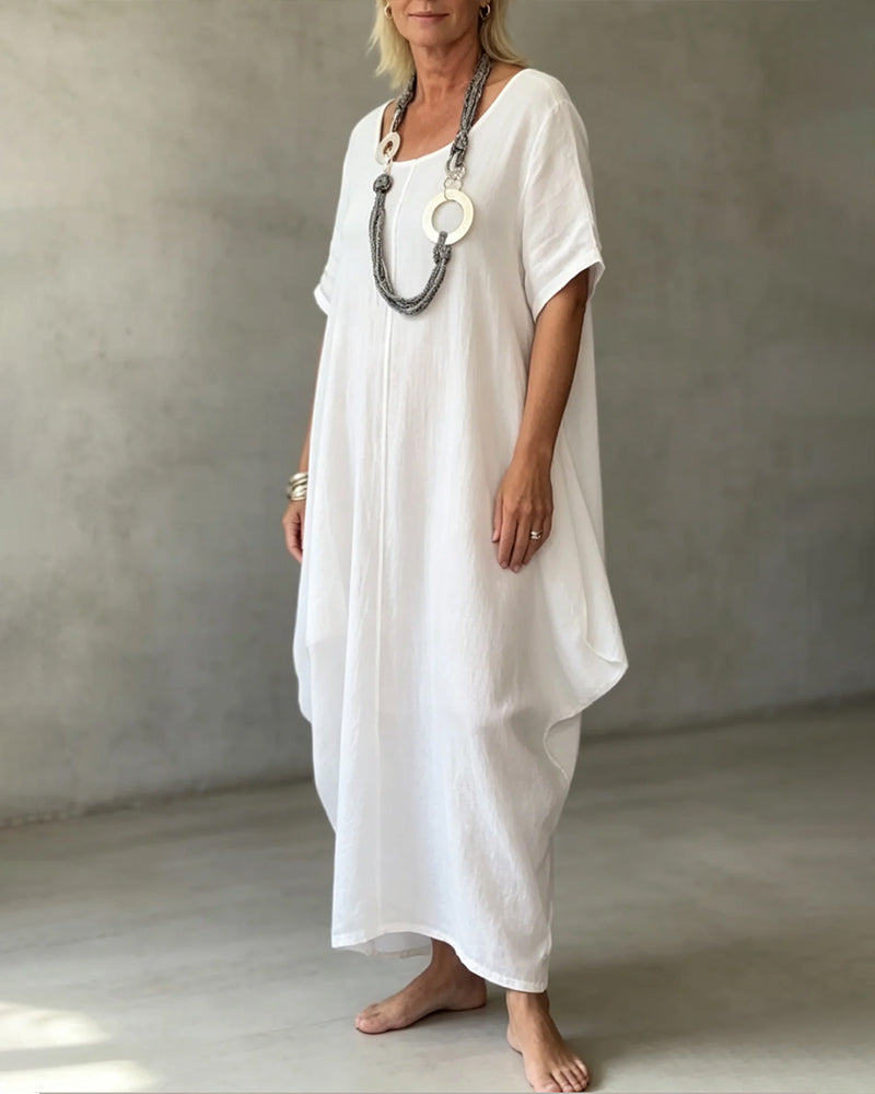 Loose-Fitting Solid-Color Crew-Neck Dress