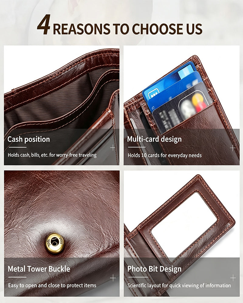 Men's Genuine Oil-Wax Cowhide RFID Wallet