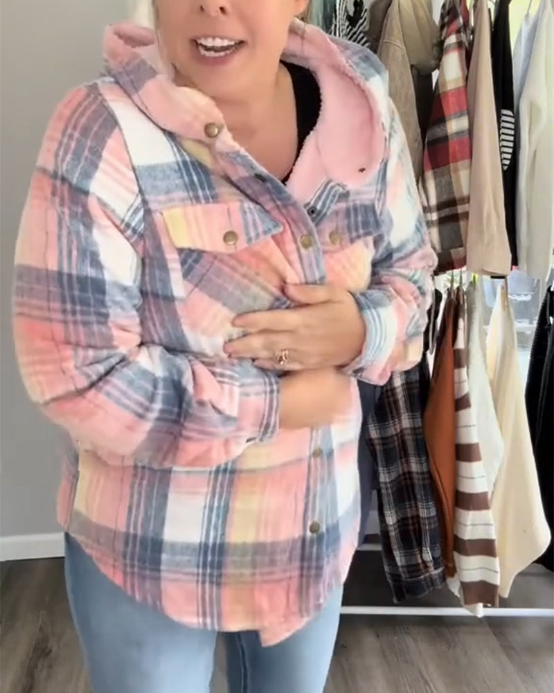 Plaid Hooded Woolen Coat