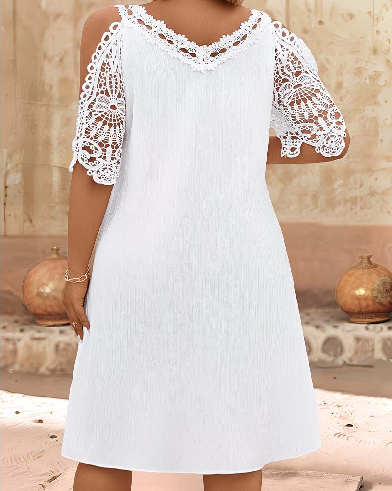 V-Neck Lace Off-Shoulder Mini Dress