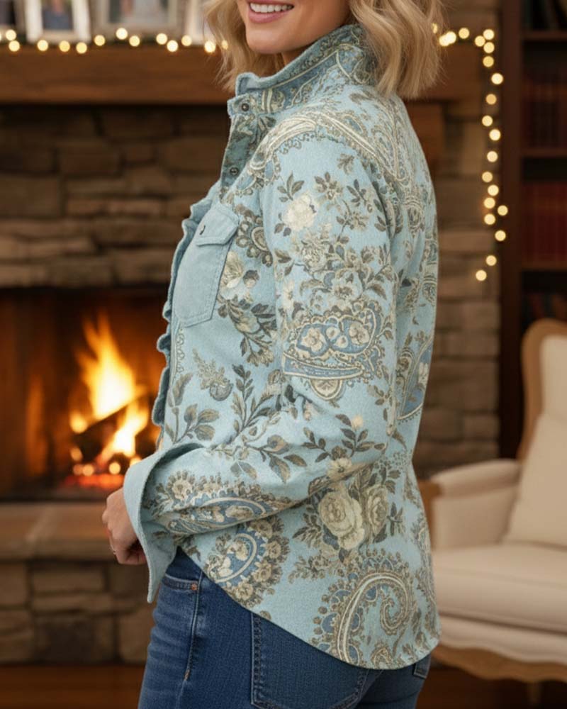 Stylish Ruffled Retro Print Shirt