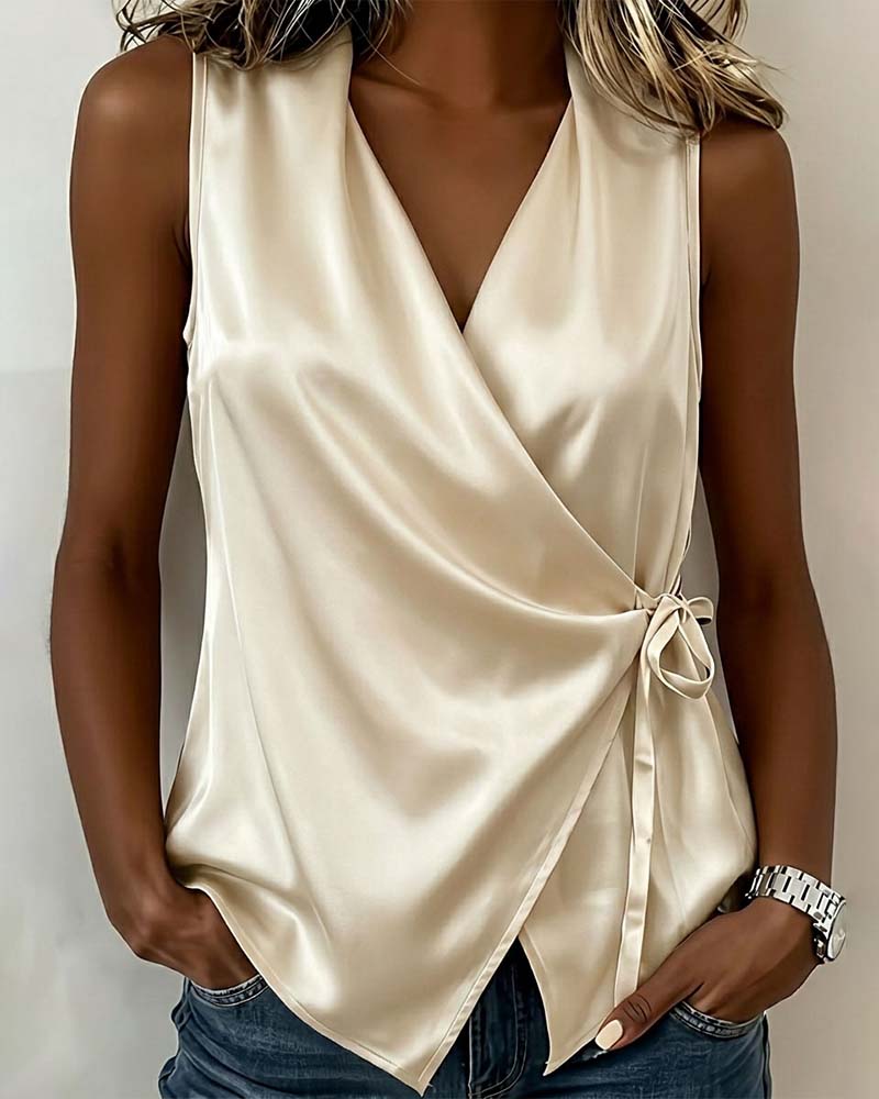 V-Neck Fixed Tie Solid Tank Top