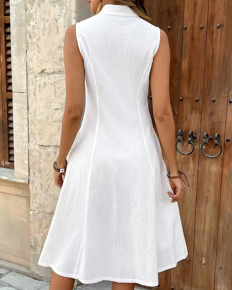 Solid Color Sleeveless Stand-Collar Dress