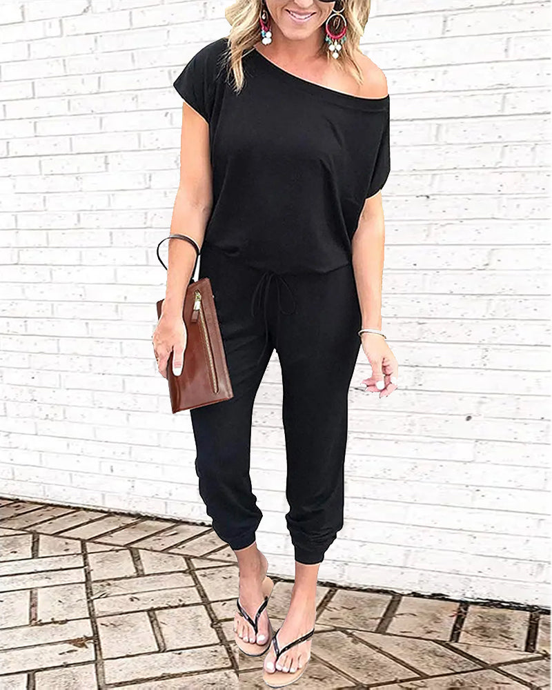 One-Shoulder Short Sleeve Jumpsuit