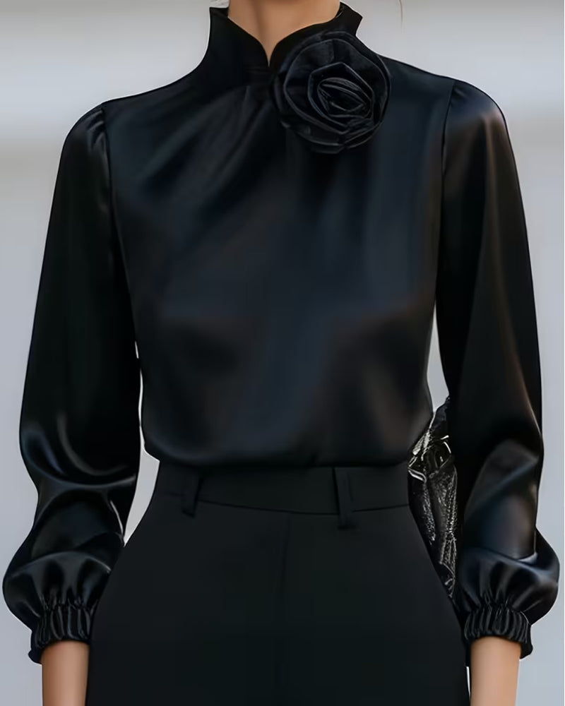 Turtleneck Rose Long Sleeve Blouse