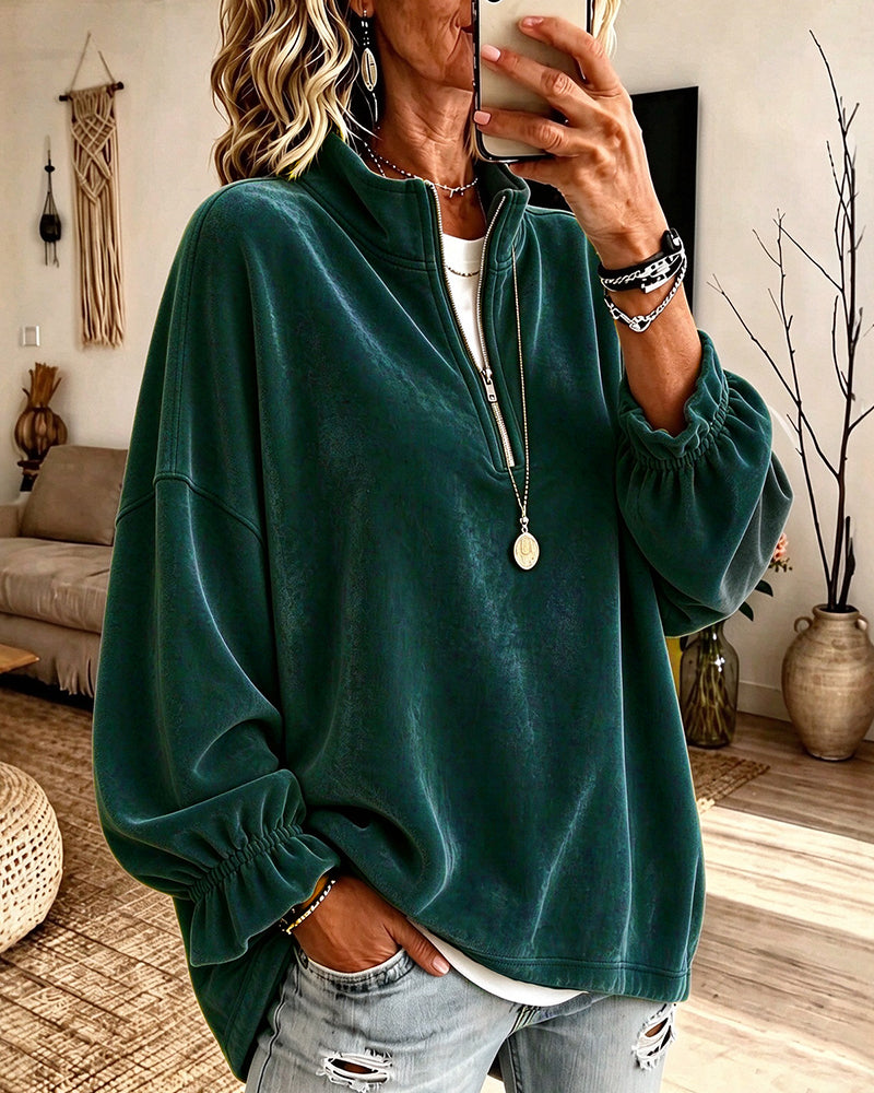 Stand Collar Zipper Sweatshirt