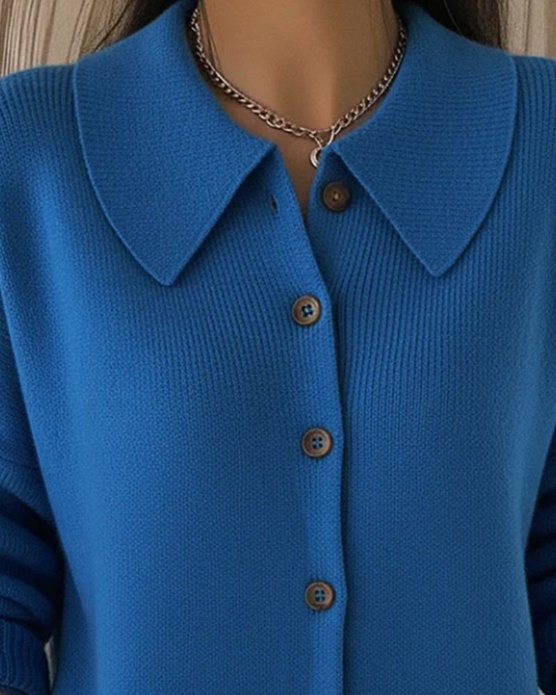 Long-Sleeved Button-Down Lapel Pullover