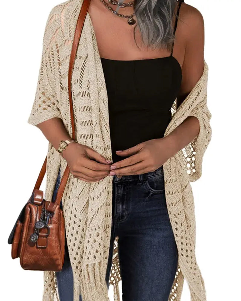 Hollow Out Fringed Cardigan