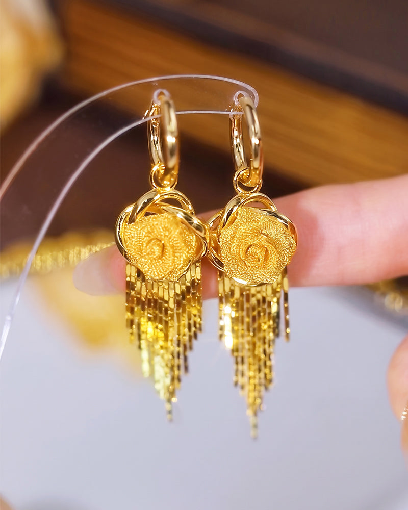 Gold Flower Tassel Earrings