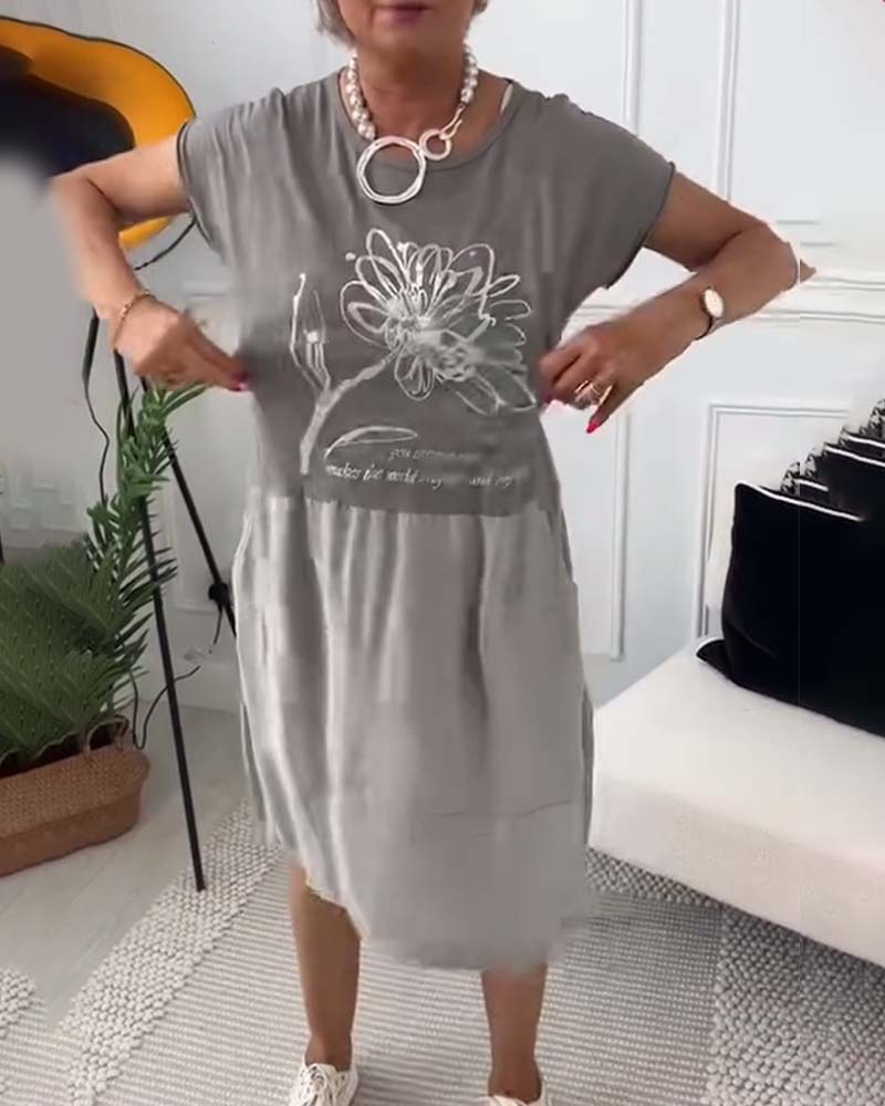 Round neck short sleeve printed dress