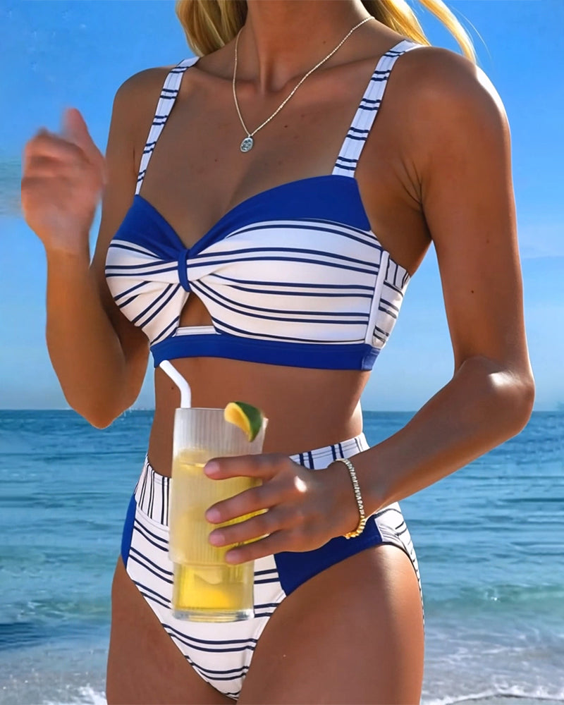 Striped Hollow Out Bikini