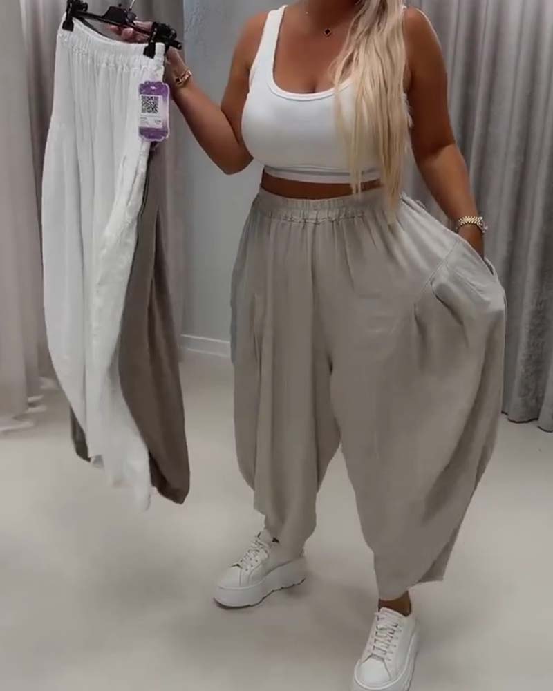 Elastic Waist Wide Leg Harem Pants