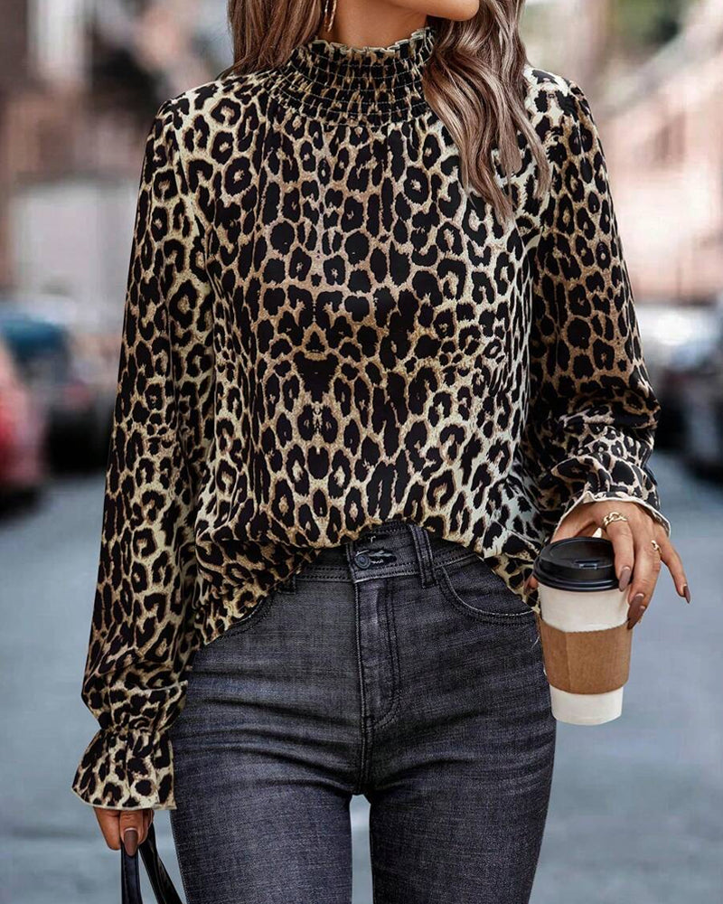 Leopard Print Long-Sleeved Top