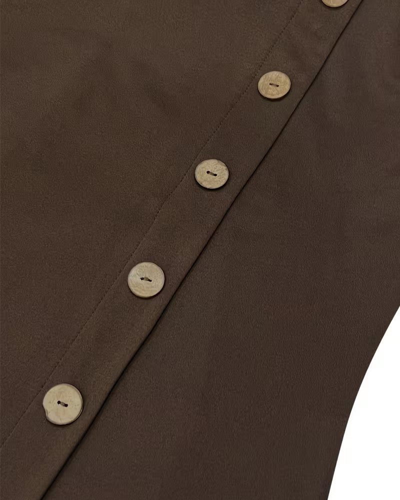 Cowl Neck Button Crossover Irregular Dress