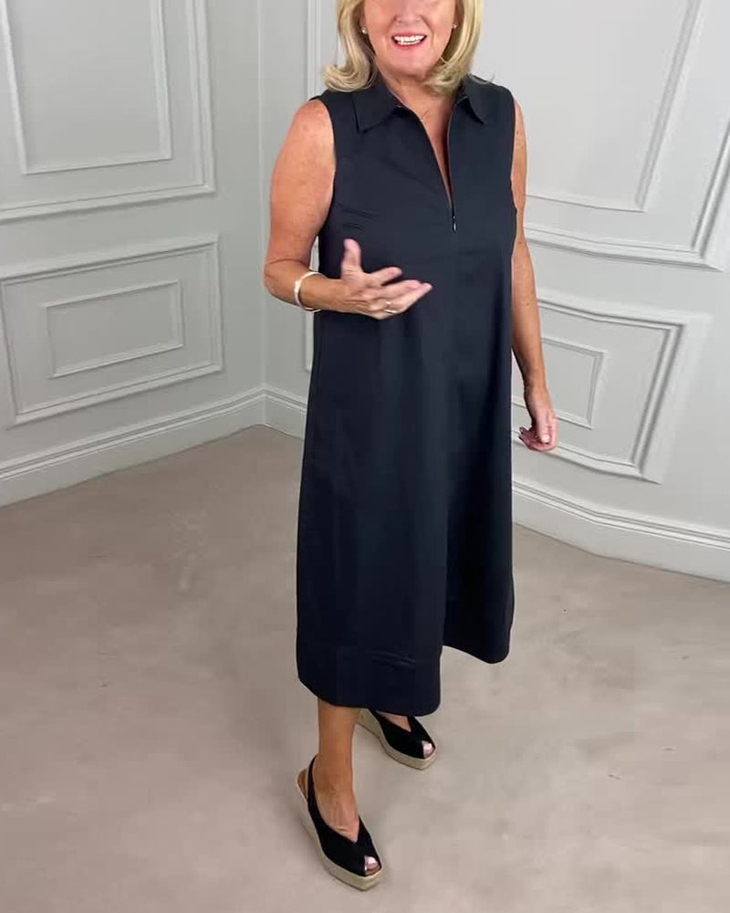 Solid color sleeveless lapel casual dress