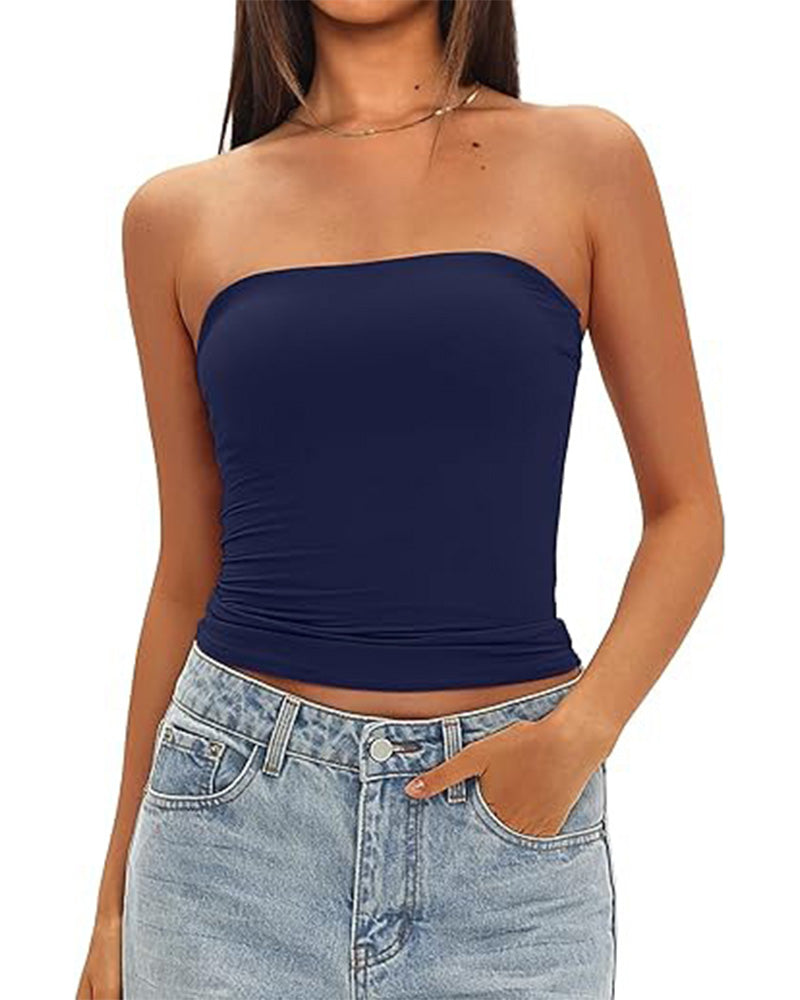 Strapless Cropped Fitted Tank Top