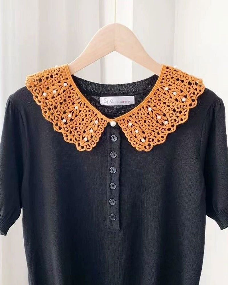 Solid-Color Lace False Collar