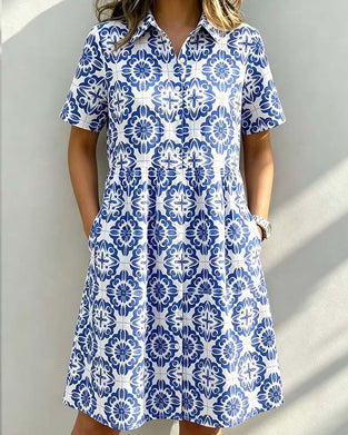 Shirt Collar Pocket Print Dress