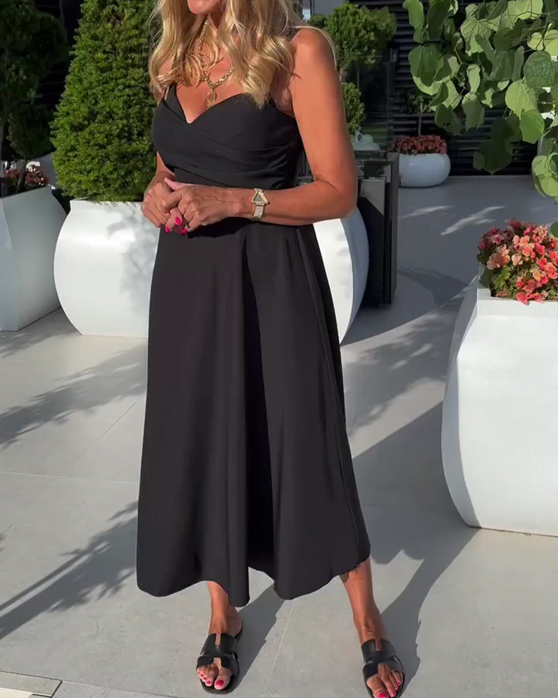 Strappy V-Neck Ruched High Waist Dress