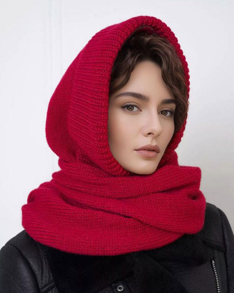 Wholesale Solid Color Knitted Hooded Scarf