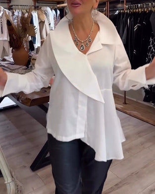 Irregular Lapel Solid Color Shirt
