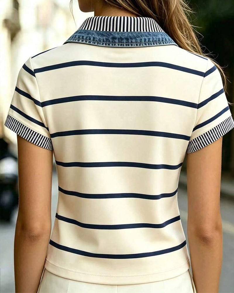 Striped Casual Lapel Blouse