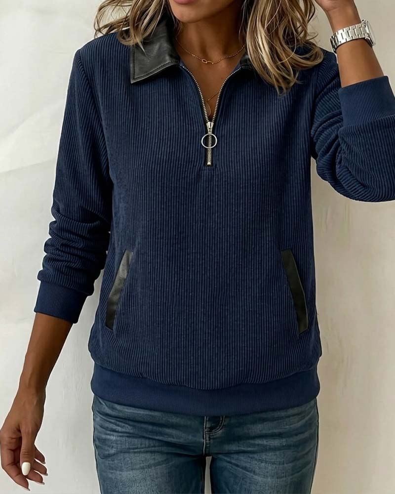 Lapel Zip Long Sleeve Sweatshirt