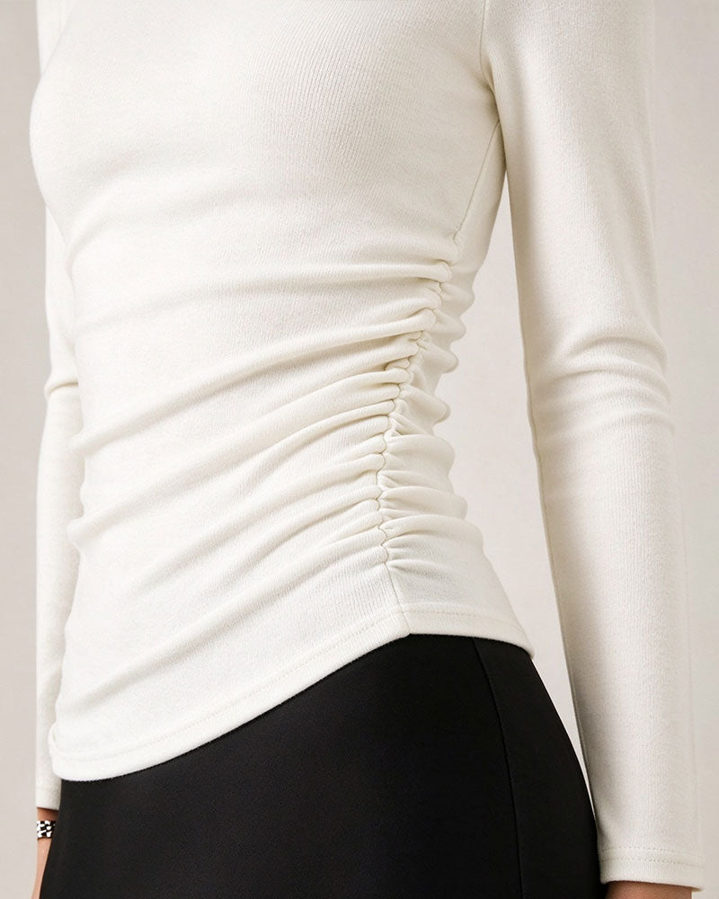 Half Turtleneck Side Shirred Bottoming Top