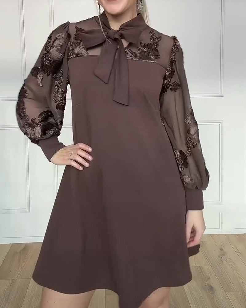 Long-Sleeved Tie-Up Bow Dress
