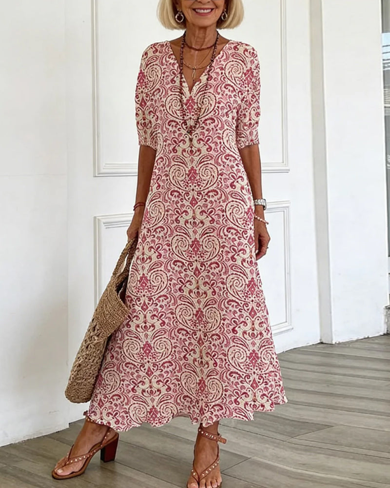 Vintage Floral V-Neck Maxi Dress