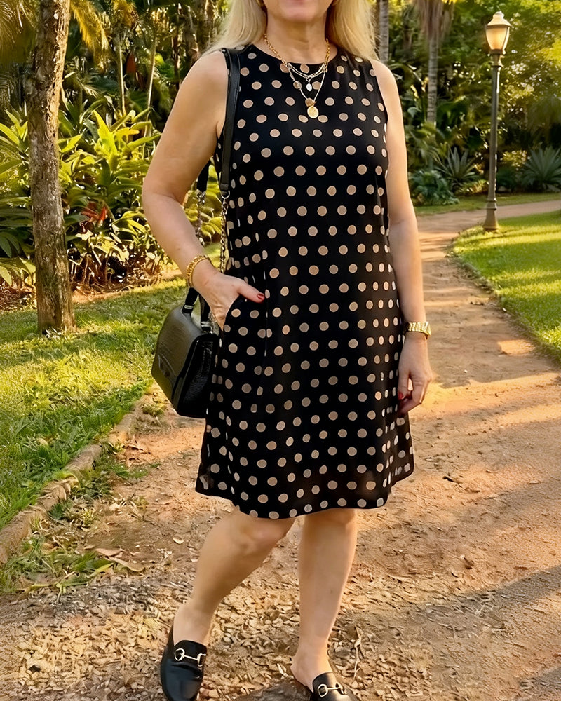 Polka Dot Sleeveless Round Neck Dress