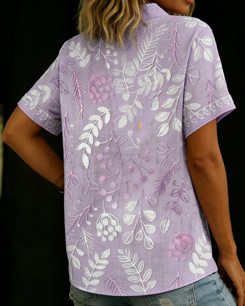 Embroidered V-Neck Blouse