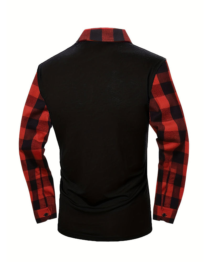 Half-Zip Plaid Spliced Top