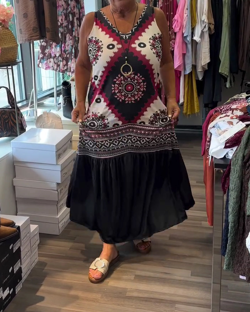 V-Neck Sleeveless Full Skirt Dress
