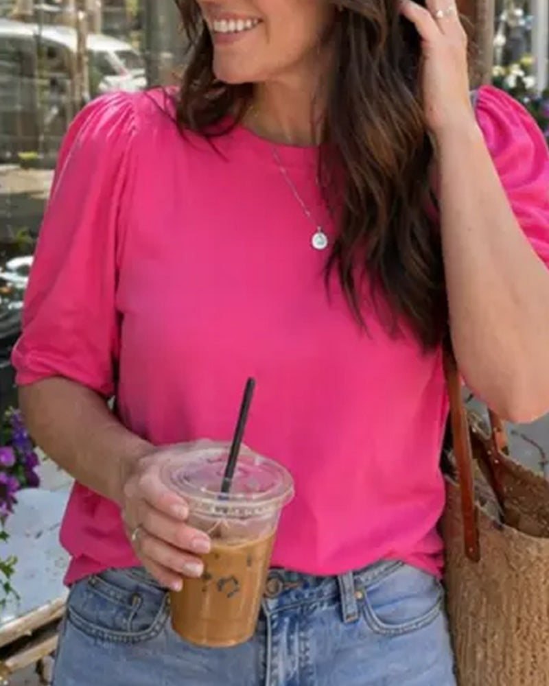 Puff Sleeve Knitted Short-Sleeve Pullover