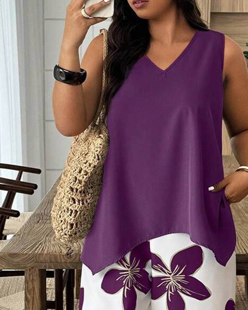Elegant Print Sleeveless Set