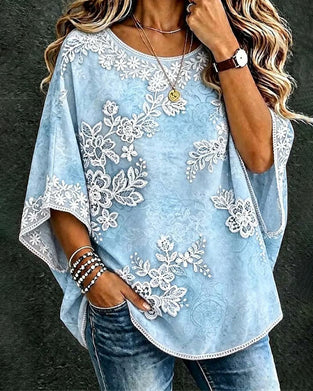 Crew Neck Floral Loose Fit Blouse