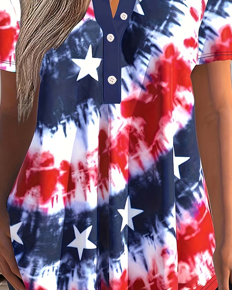 Tie-Dye Henley Short-Sleeve Blouses