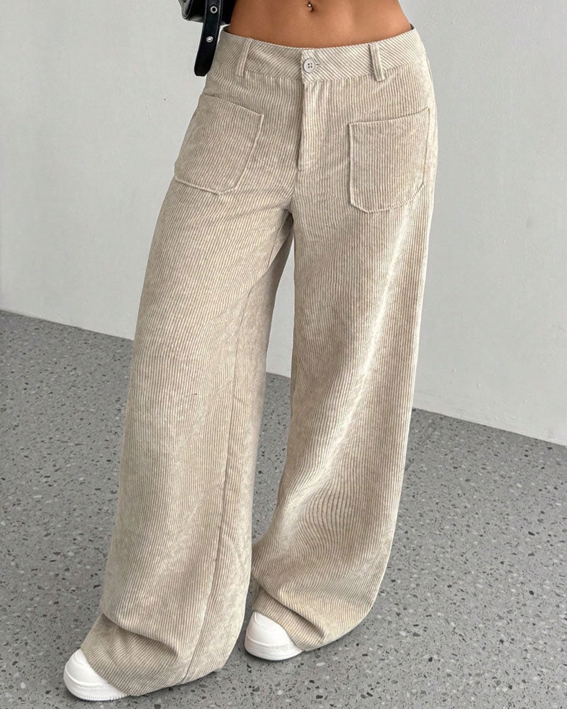 Front Back Pocket Solid Straight Leg Long Pant