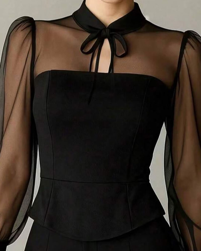 See-Through Puff Sleeve Bandage Top