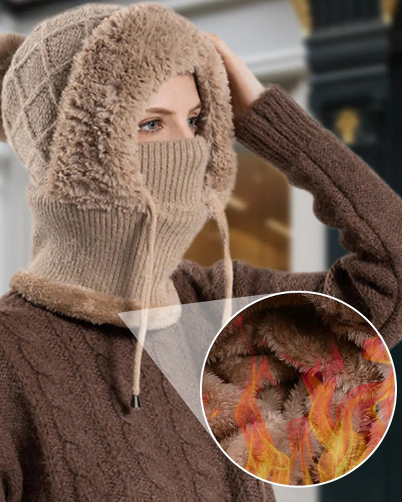 🔥Stylish thick knitted winter hat - with warm face shield and scarf🧣