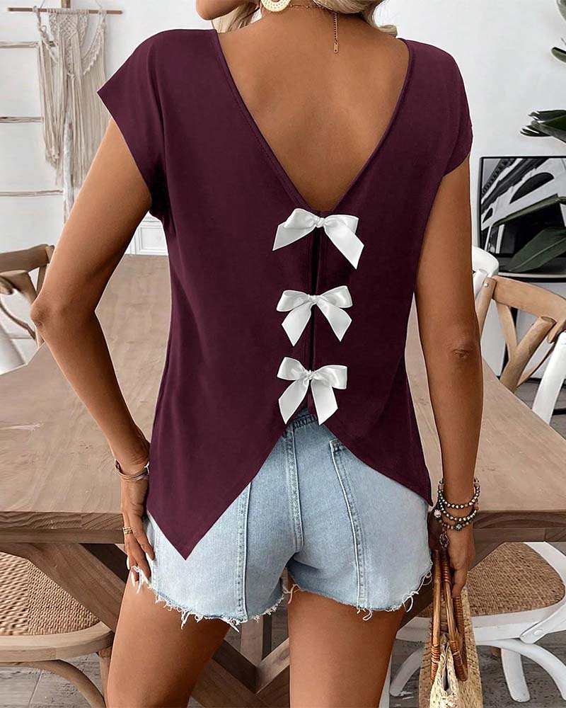 V-Neck Back Bow T-Shirt
