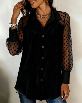 Long-Sleeved Collared Fashion Top