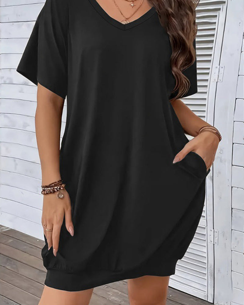 Relaxed Comfort V-Neck Solid Dress