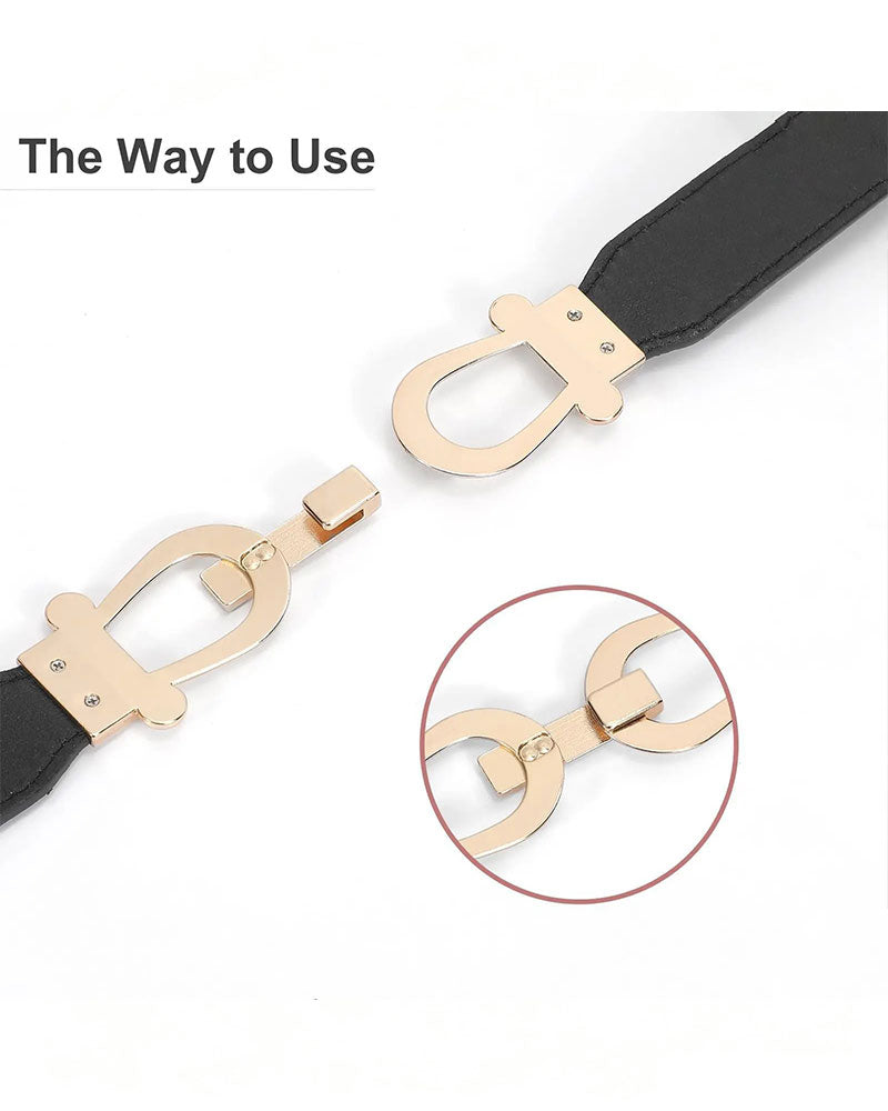 Women Stretchy Waist Belt Retro Elastic Skinny Belt for Ladies with Gold Buckle