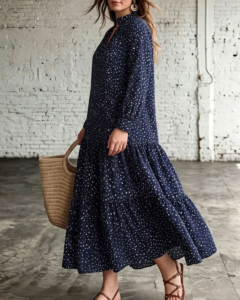 V-Neck Polka Dot Ruffle Tiered Dress
