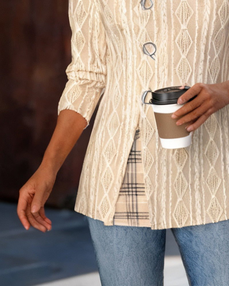 Plaid Patchwork Round Neck Top