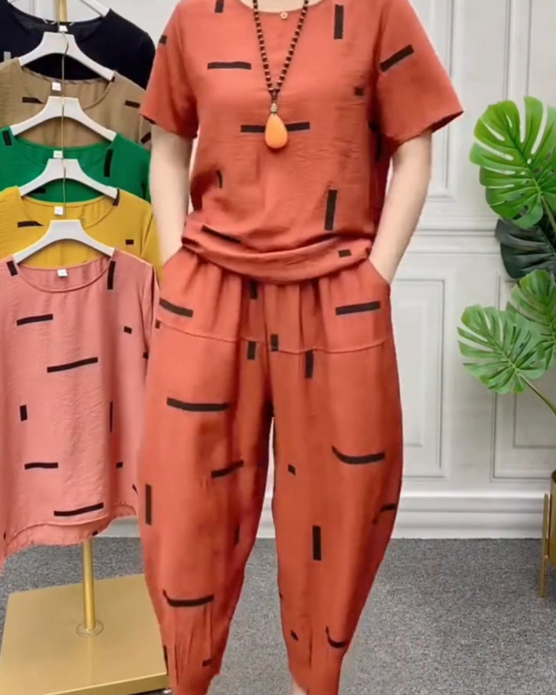 Geometric Print Casual Two-Piece Set