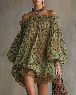 Leopard Print Off-Shoulder Lace Patchwork Dress